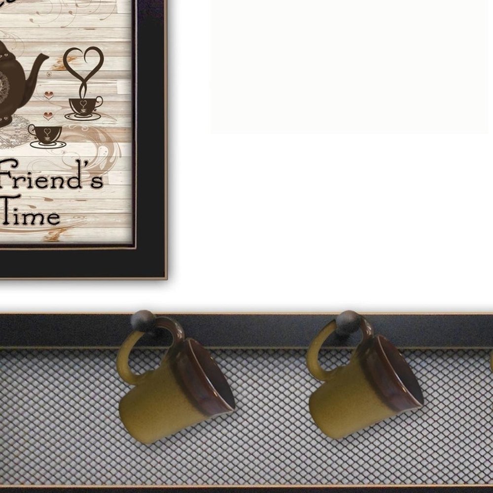 Set Of Four Kitchen Collection IV with Seven Peg Mug Rack 3 Black Framed Kitchen Wall Art