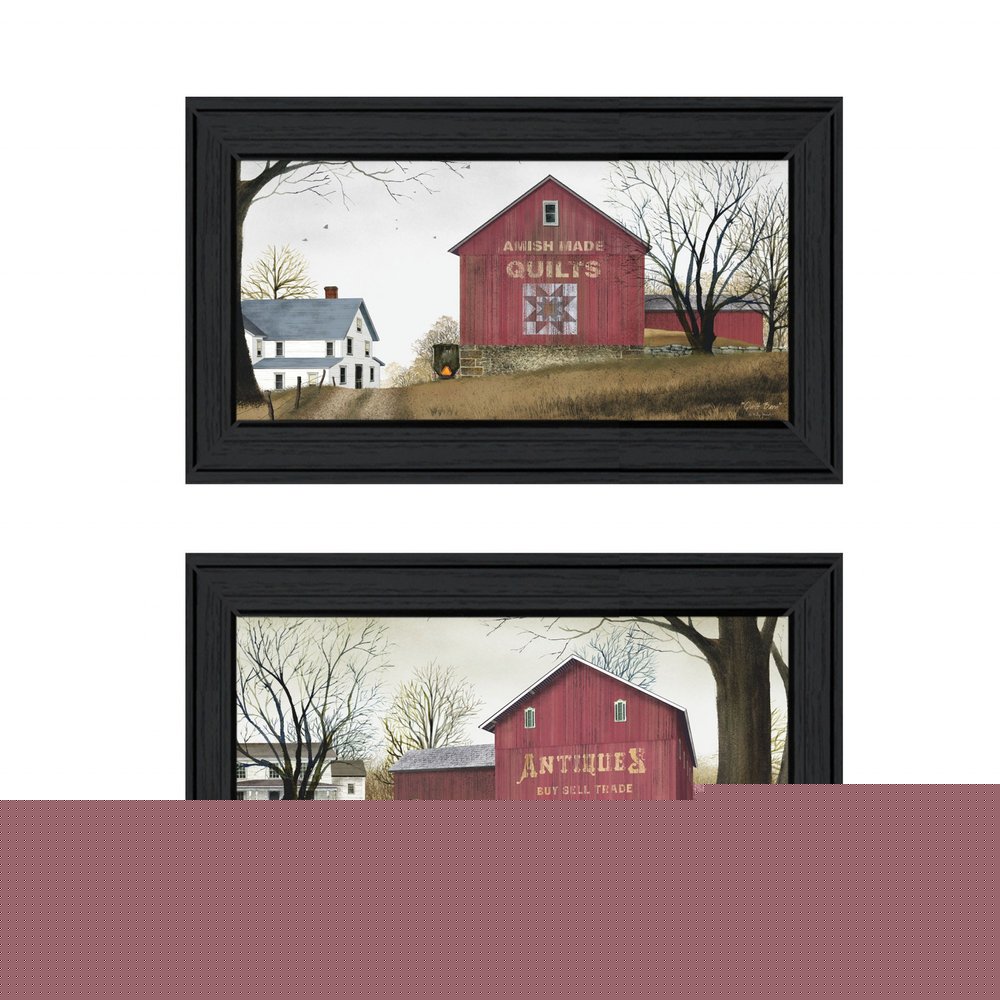 Set Of Two Antique Barn and Quilt Barn Black Framed Print Wall Art