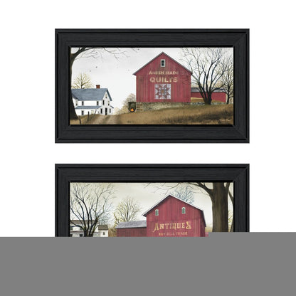 Set Of Two Antique Barn and Quilt Barn Black Framed Print Wall Art