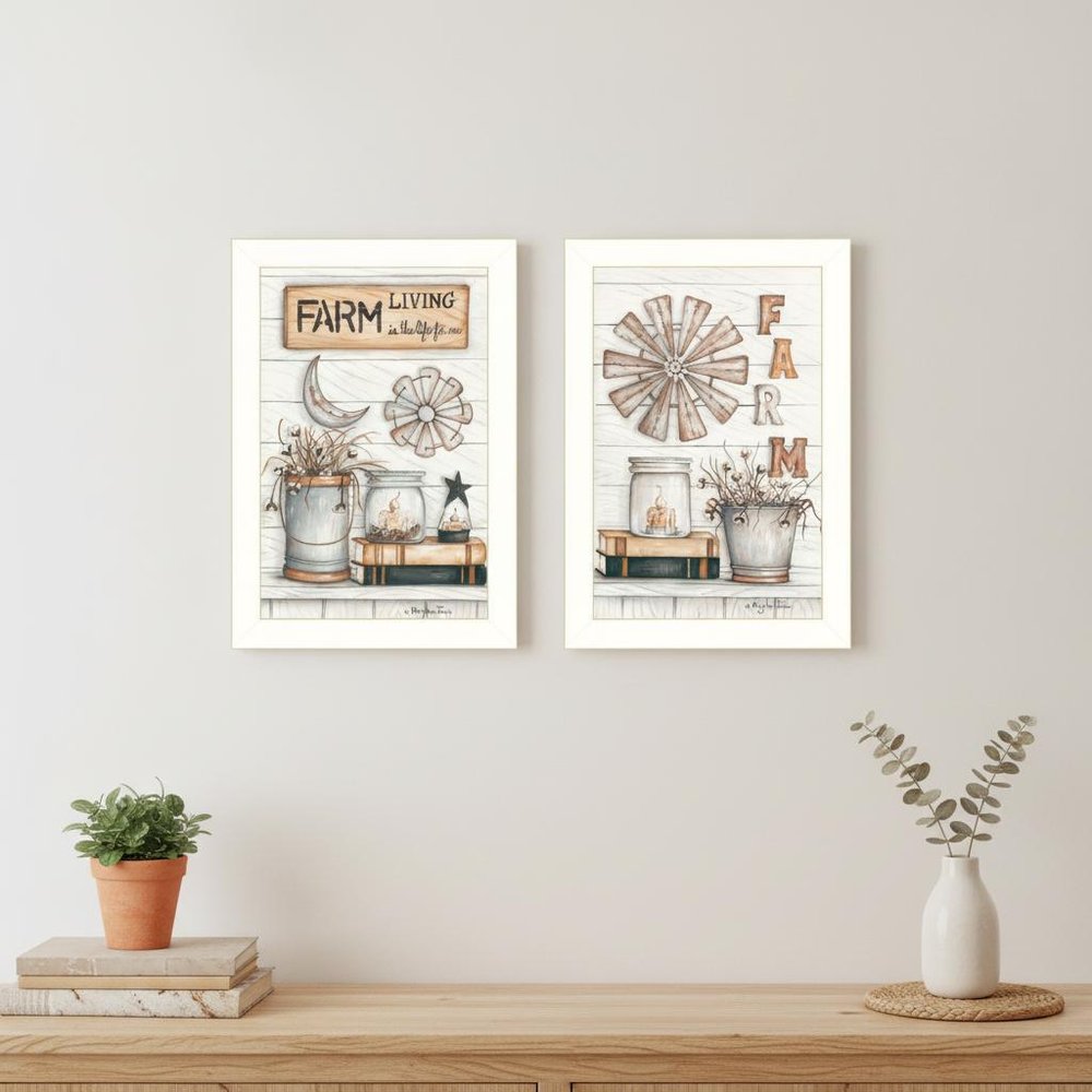 Set Of Two Farm Living 2 White Framed Print Wall Art