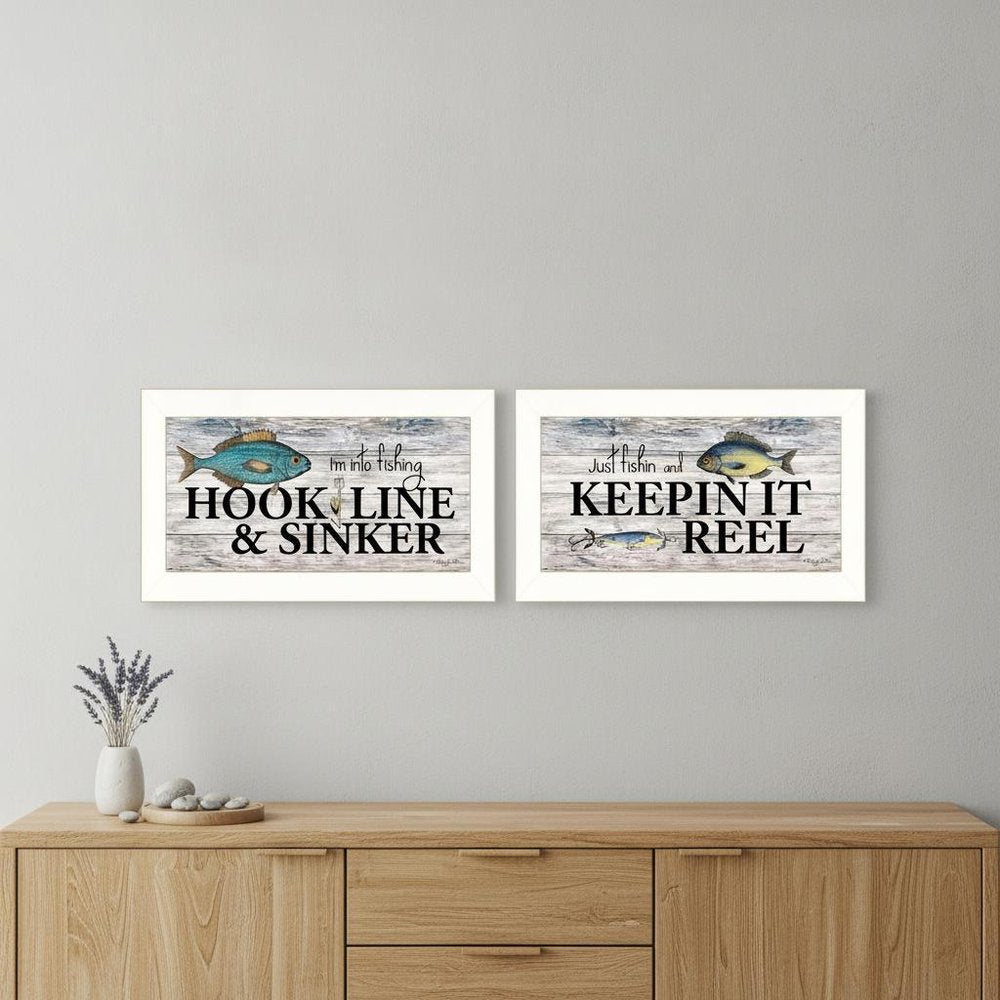 Set Of Two Fishing Combo 2 White Framed Print Wall Art