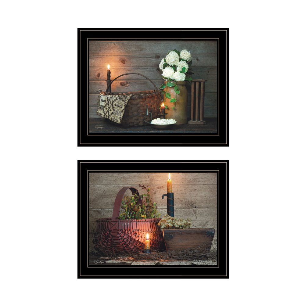 Set Of Two White And Red baskets Black Framed Wall Art
