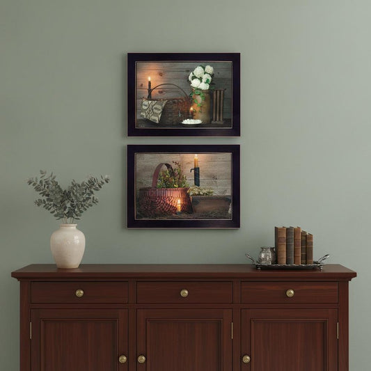 Set Of Two White or Red baskets 3 Black Framed Print Wall Art