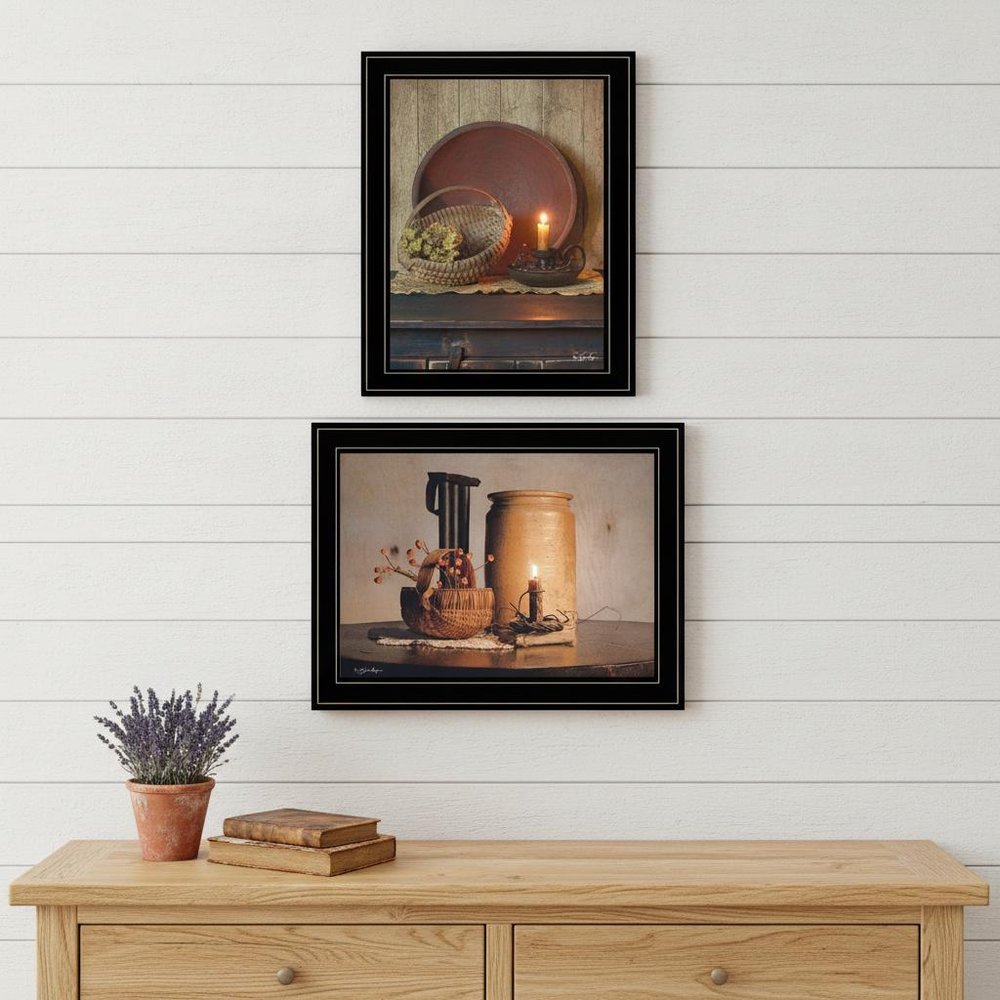 Set Of Two Red Bowl or Bittersweet Basket 2 Black Framed Print Wall Art