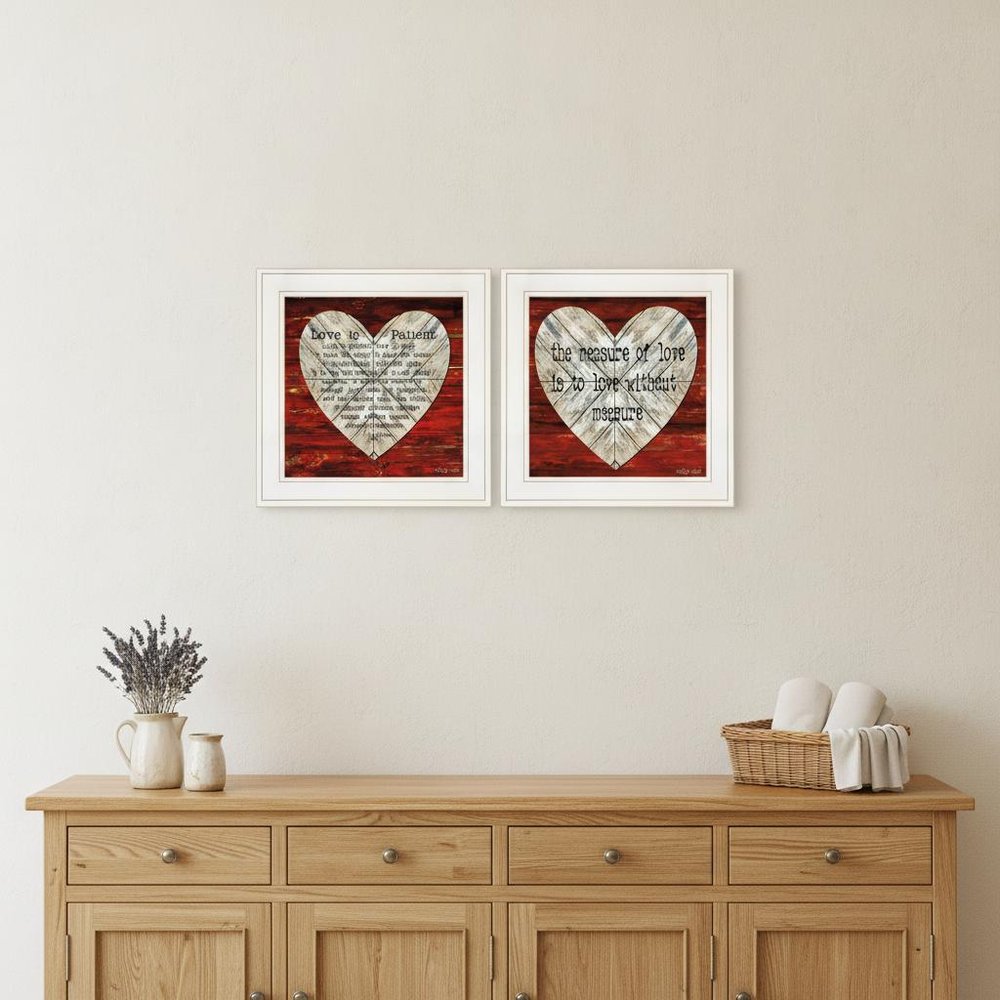 Set Of Two Love is Patient or Measure 1 White Framed Print Wall Art