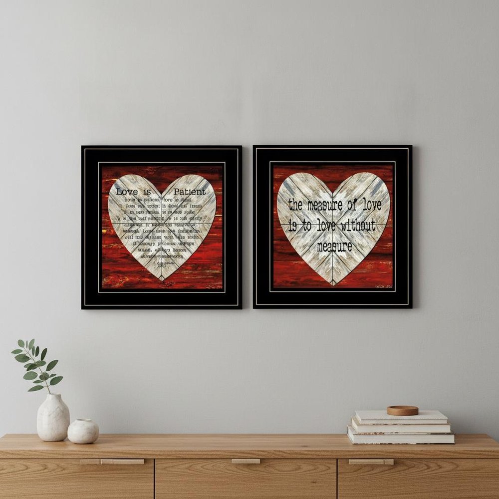 Set Of Two Love is Patient or Measure 2 Black Framed Print Wall Art