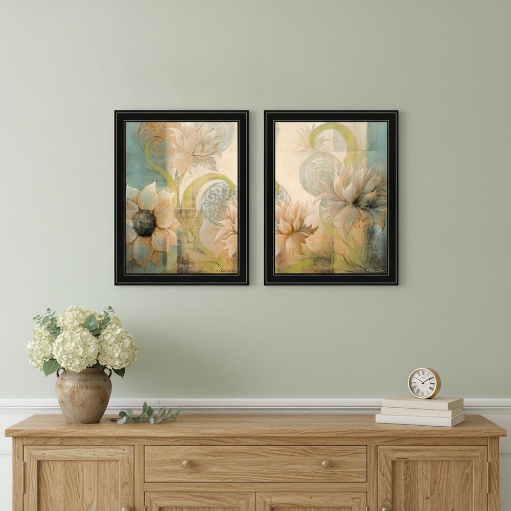 Set Of Two Meandering Flowers I and II 2 Black Framed Print Wall Art