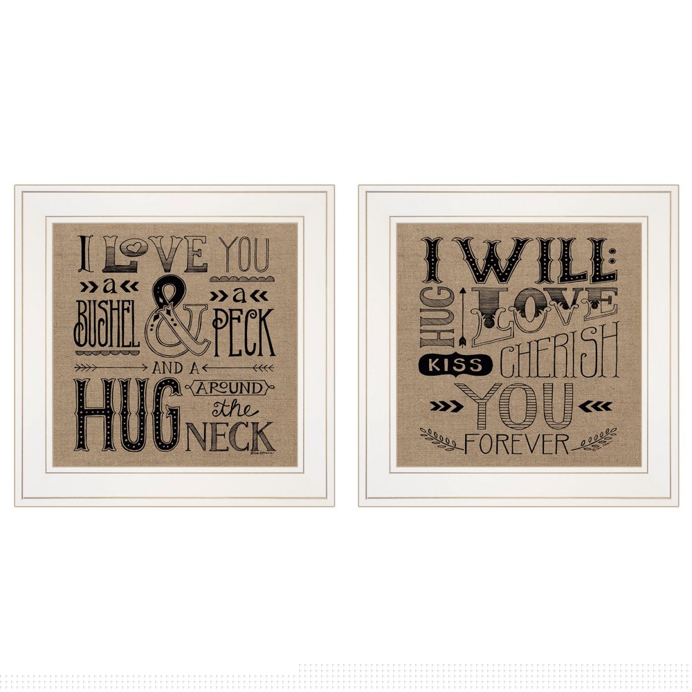 Set Of Two Hugs or Forever 1 White Framed Print Wall Art