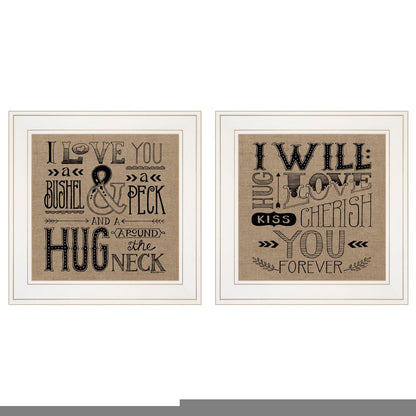 Set Of Two Hugs or Forever 1 White Framed Print Wall Art
