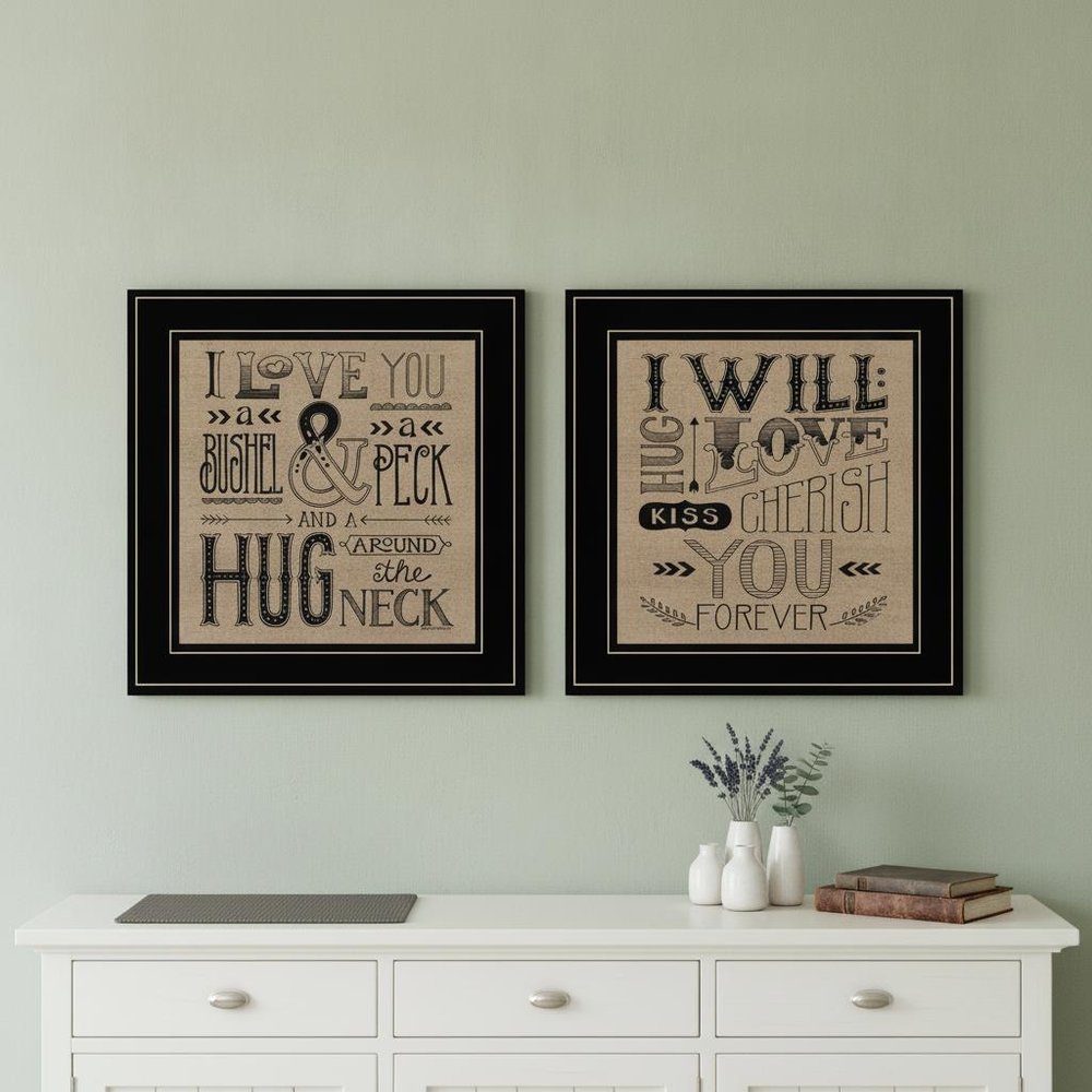 Set Of Two Hugs or Forever 2 Black Framed Print Wall Art