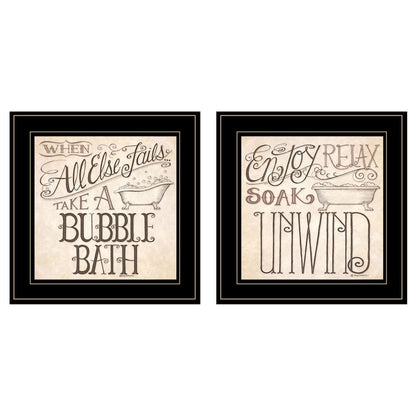 Set Of Two Soak and Unwind 3 Black Framed Print Bathroom Wall Art