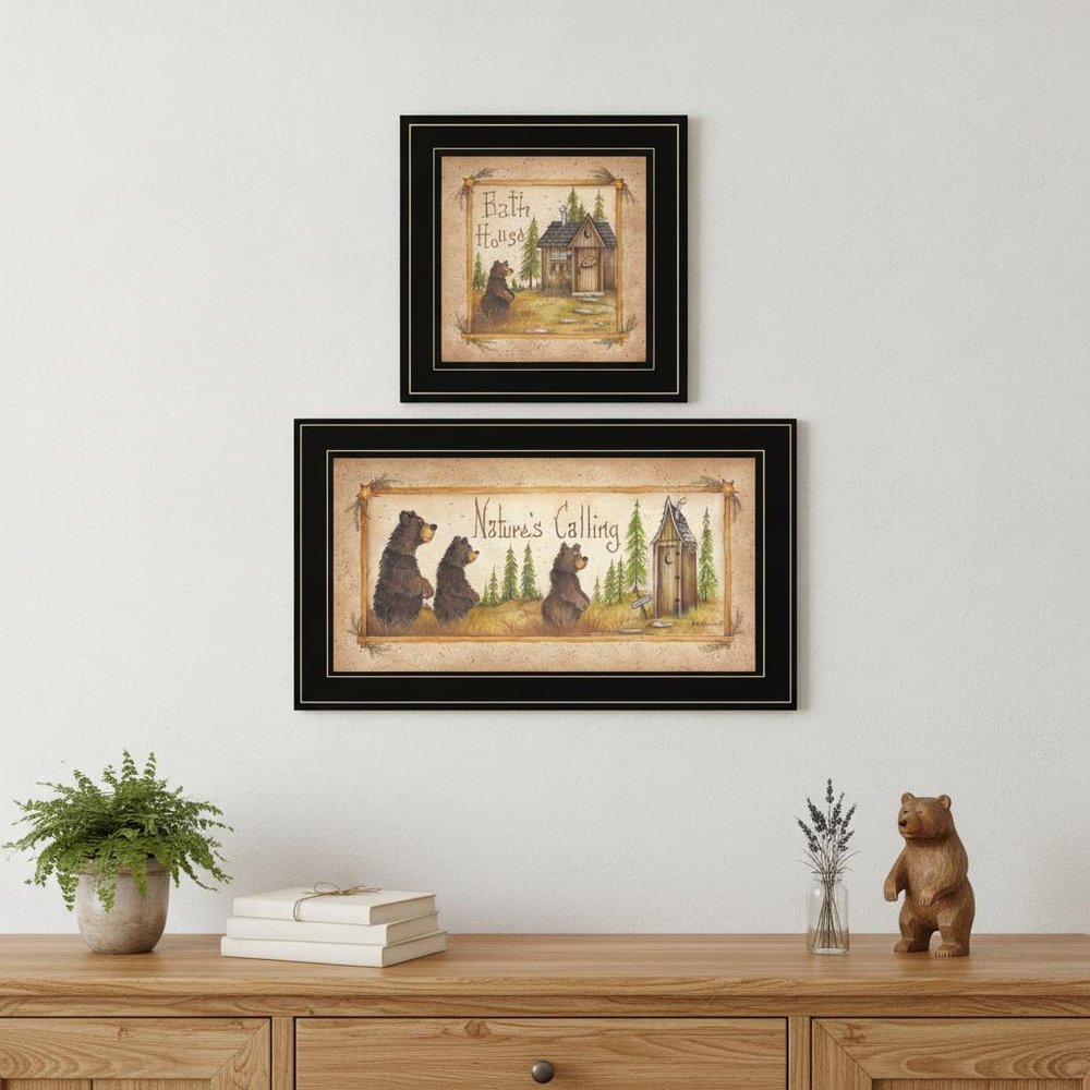 Set Of Two Natures or Bath 2 Black Framed Print Bathroom Wall Art