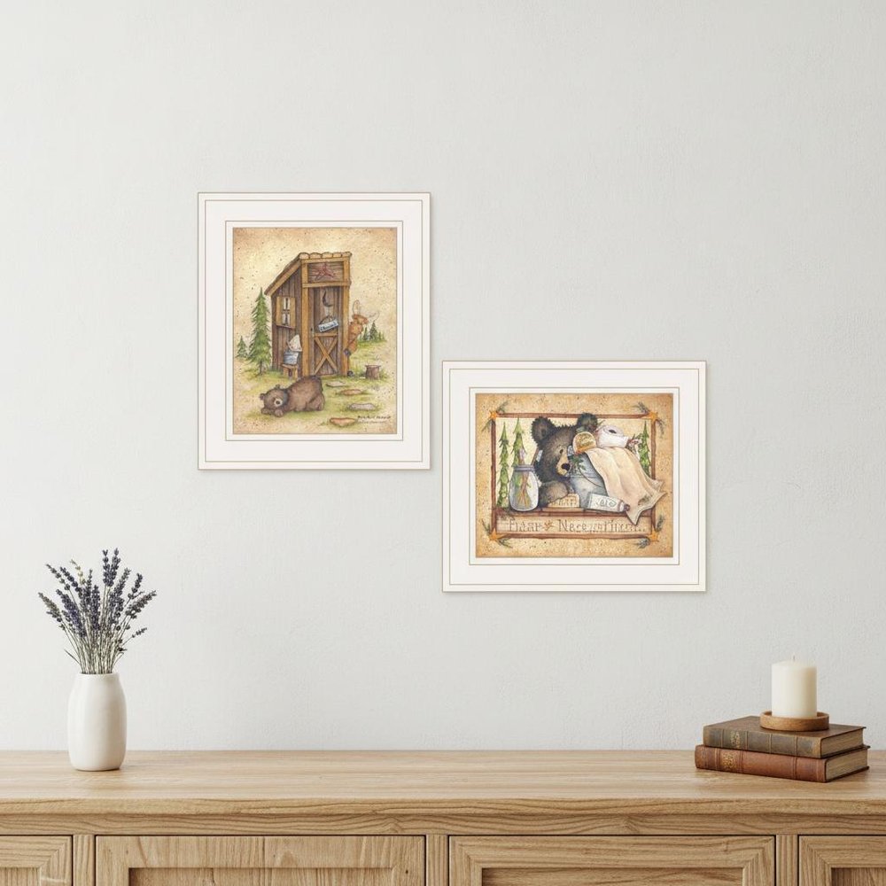 Set Of Two Bear or Still Waiting 1 White Framed Print Wall Art