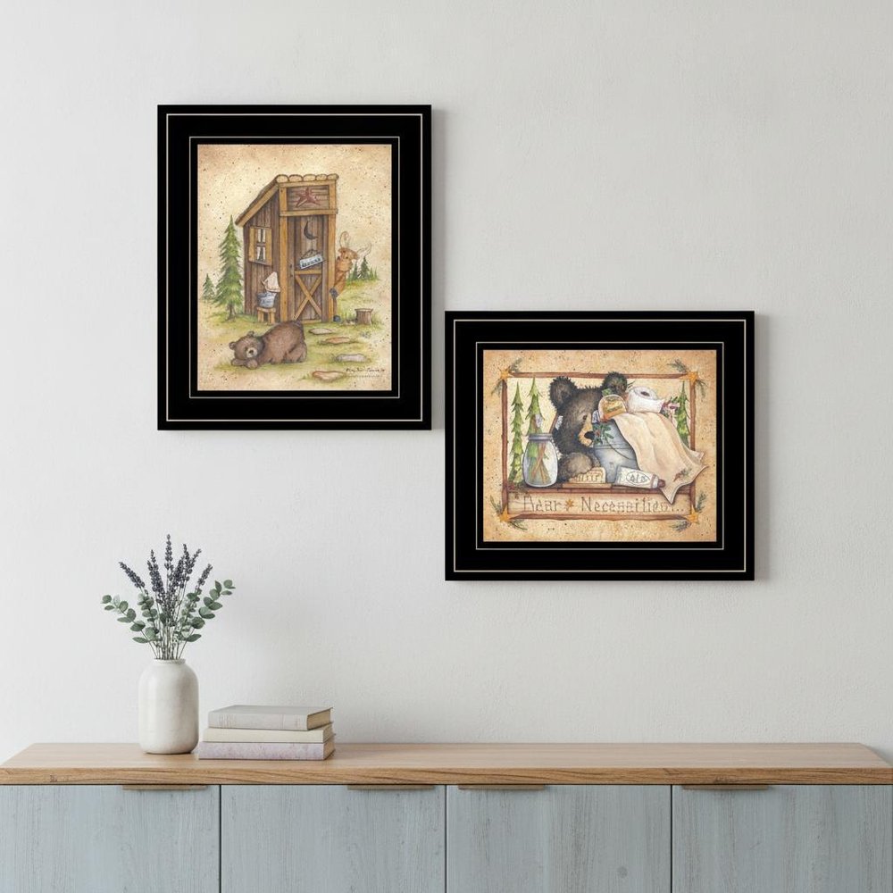 Set Of Two Bear or Still Waiting 2 Black Framed Print Wall Art