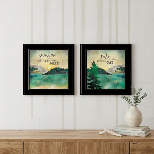Set Of Two Lake or Sunshine 2 Black Framed Print Wall Art
