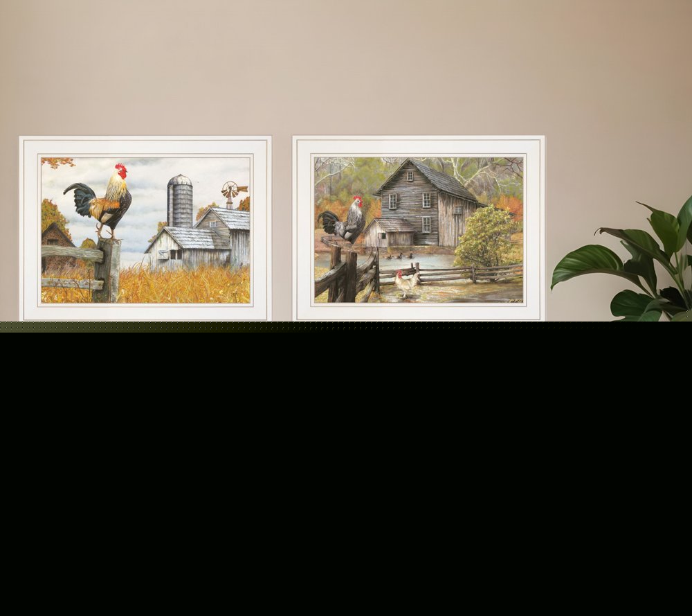 Set Of Two Down on the Farm 1 White Framed Print Wall Art