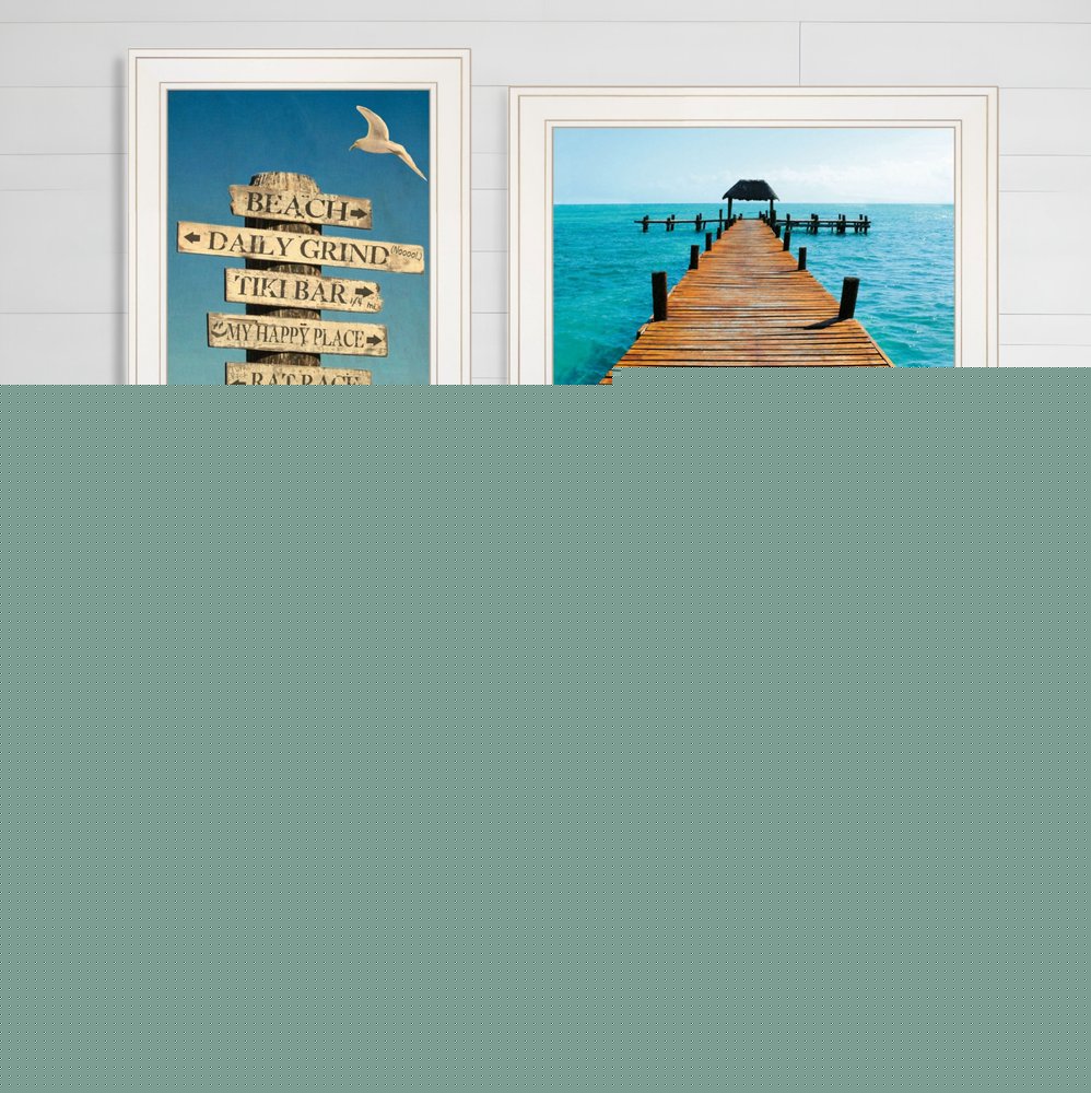 Set Of Two Beach Nautical White Framed Print Wall Art