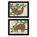 Set Of Two Cute Sloths 1 Black Framed Print Wall Art