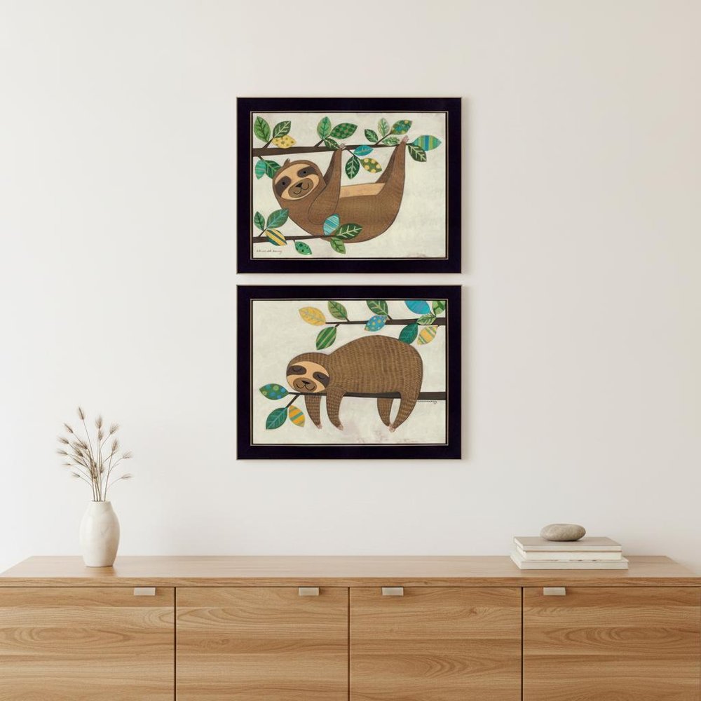 Set Of Two Cute Sloths 1 Black Framed Print Wall Art