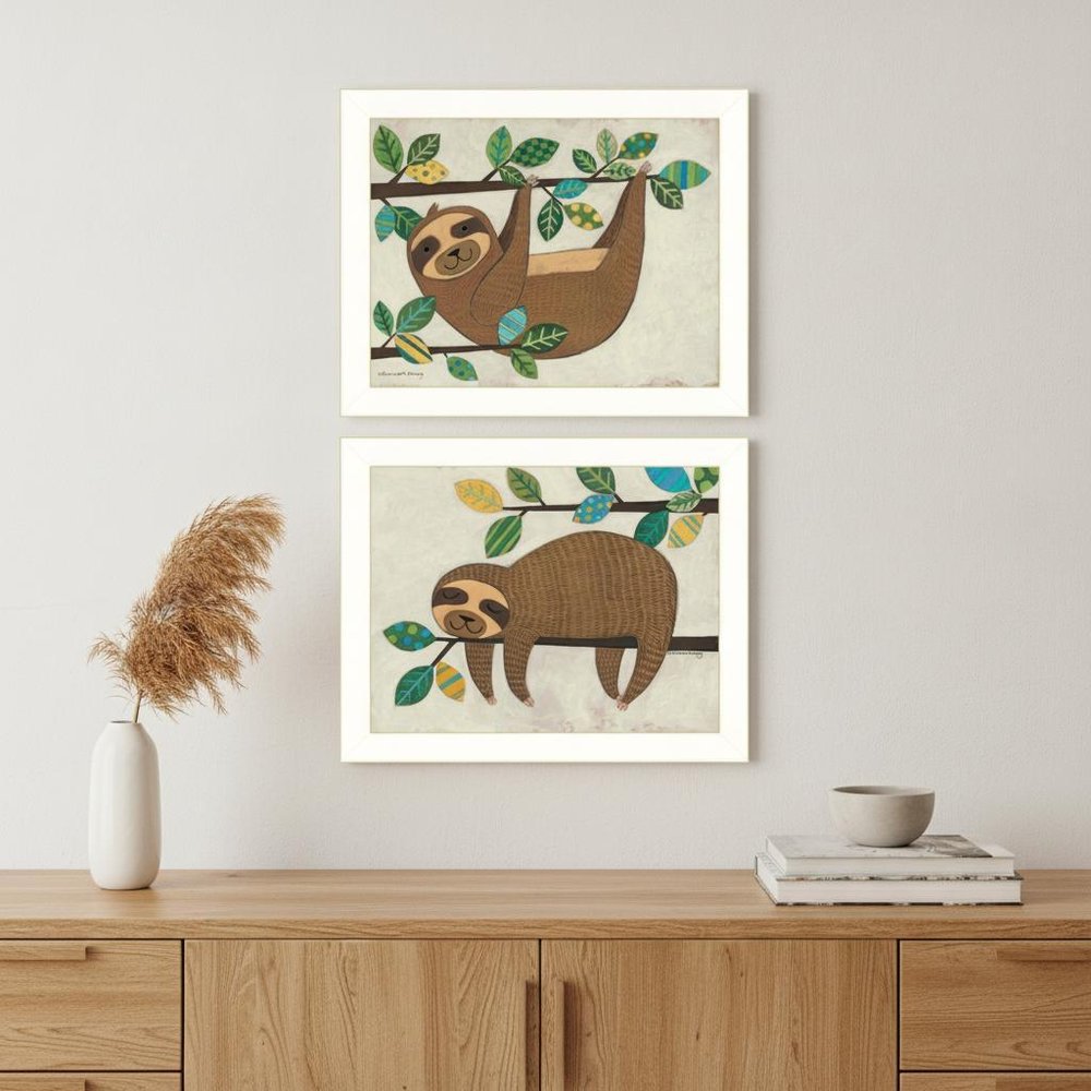 Set Of Two Cute Sloths 2 White Framed Print Wall Art