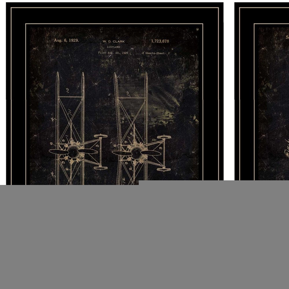 Set Of Two Airplane Patent I and II 2 Black Framed Print Wall Art