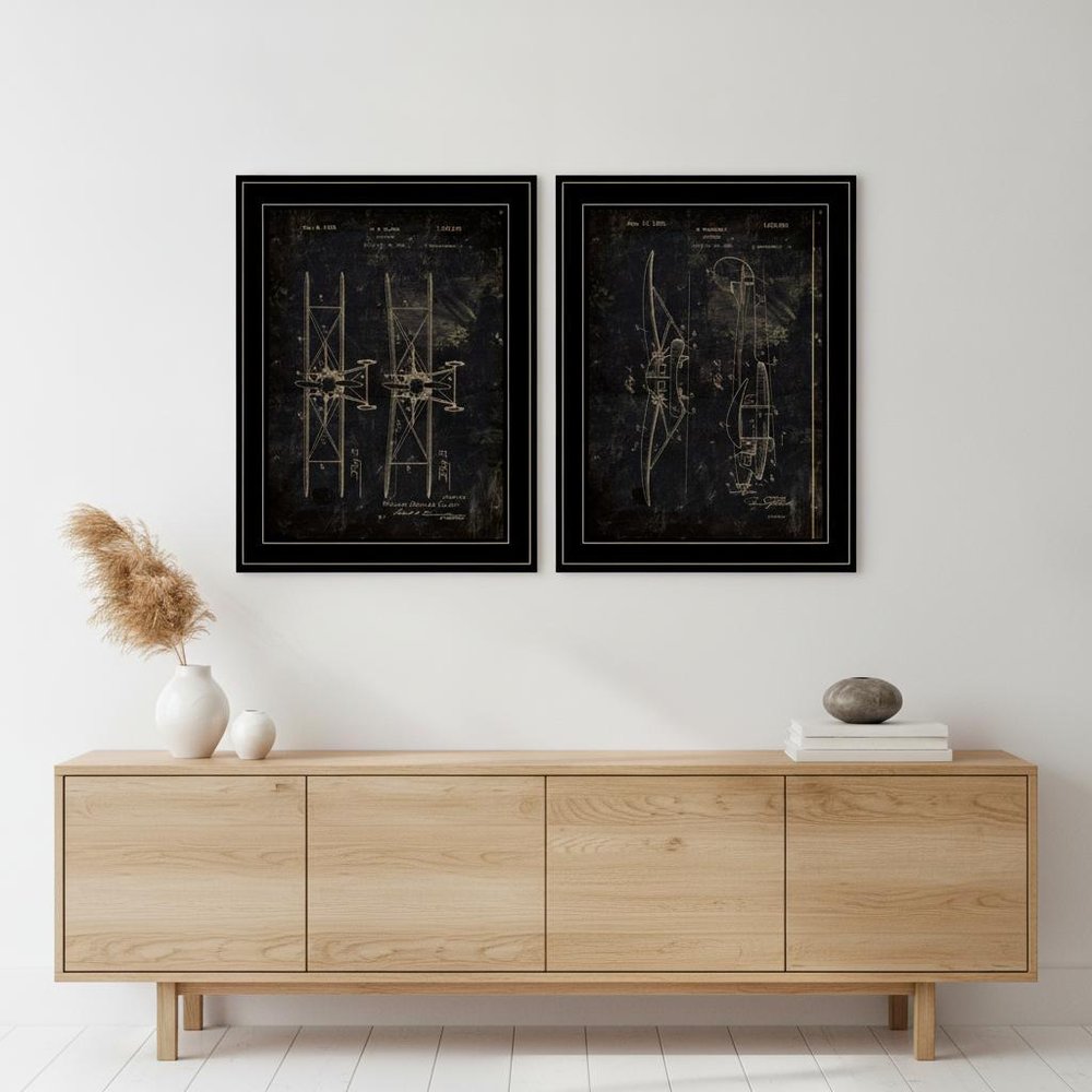 Set Of Two Airplane Patent I and II 2 Black Framed Print Wall Art
