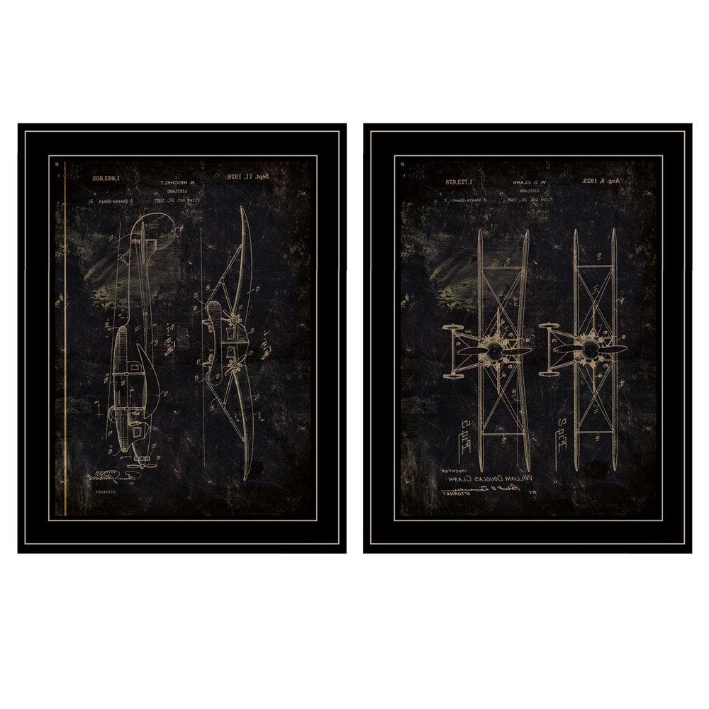 Set Of Two Airplane Patent I and II 2 Black Framed Print Wall Art