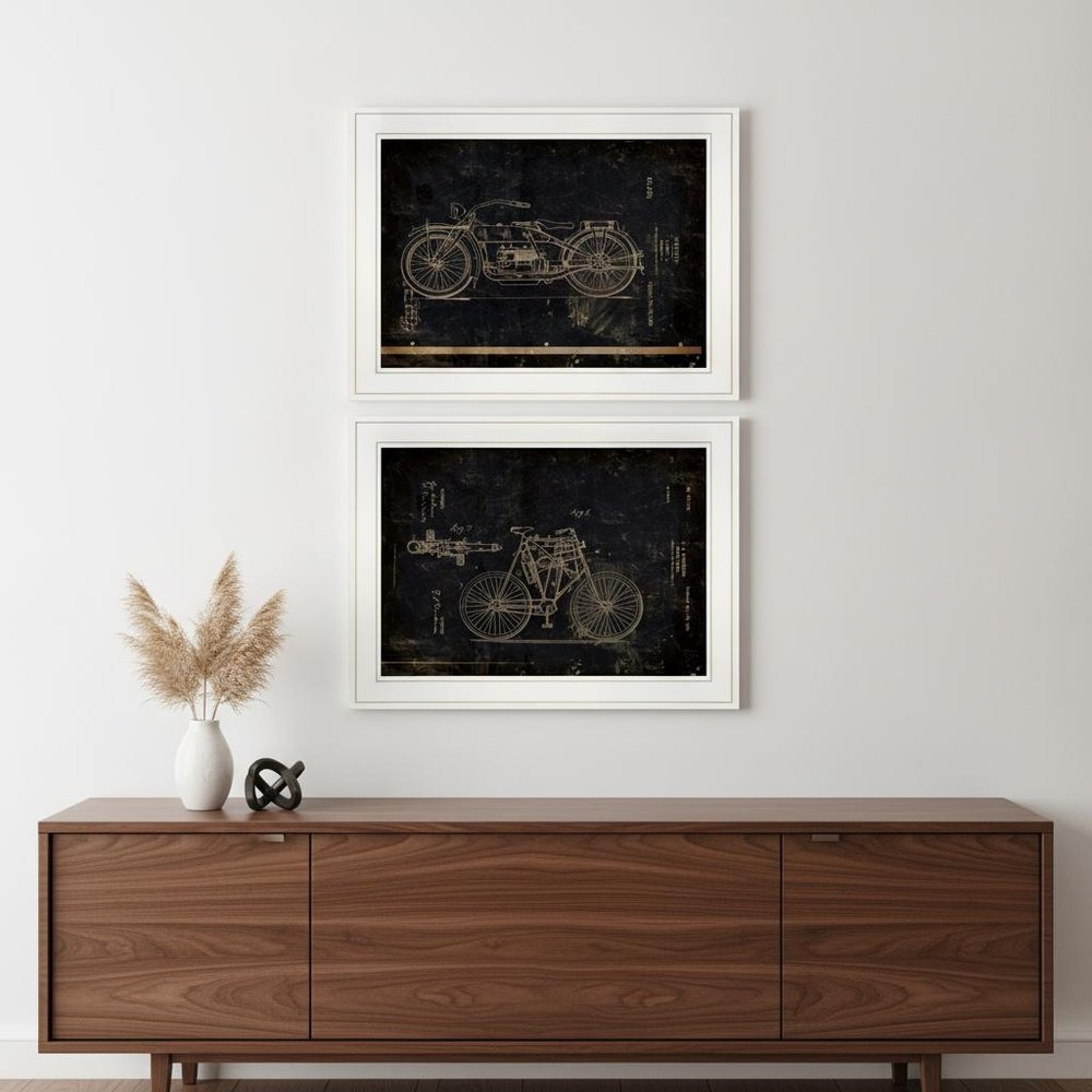 Set Of Two Motor Bike Patent I and II 1 White Framed Print Wall Art