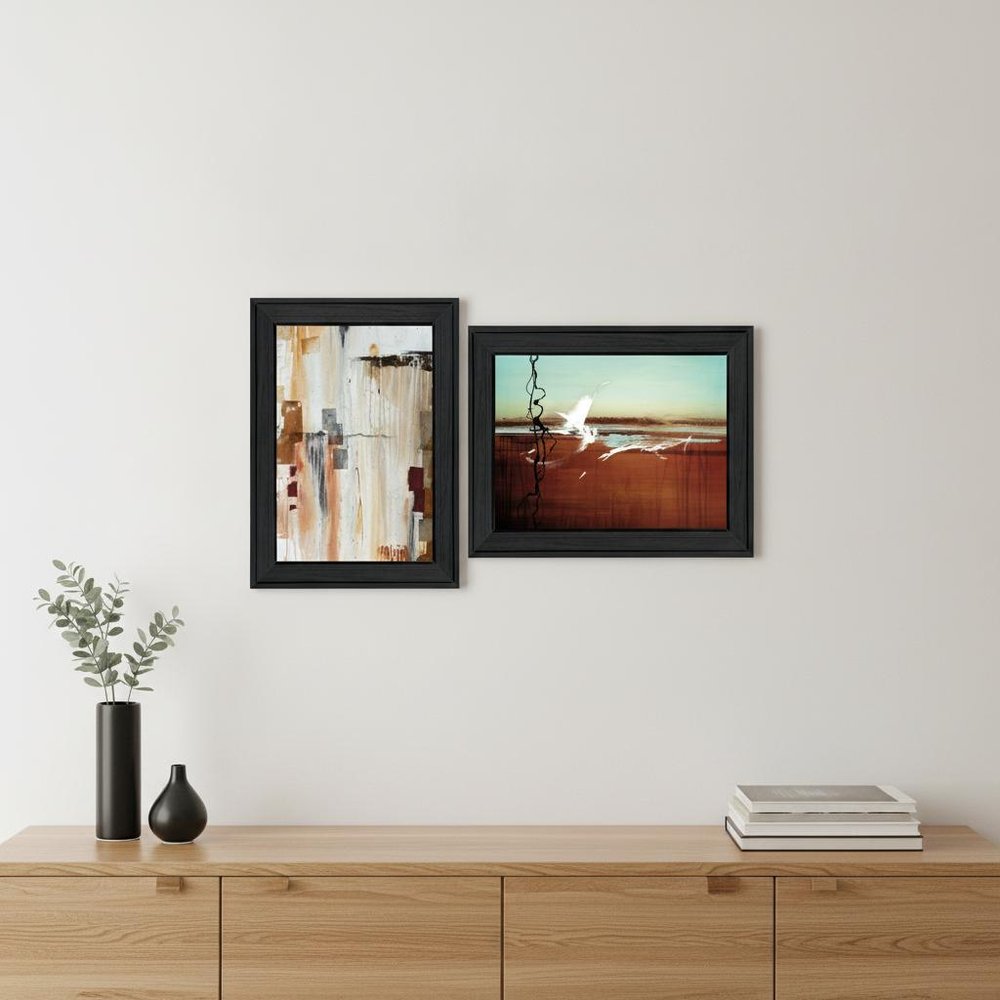 Set Of Two Abstract Flight 2 Black Framed Print Wall Art