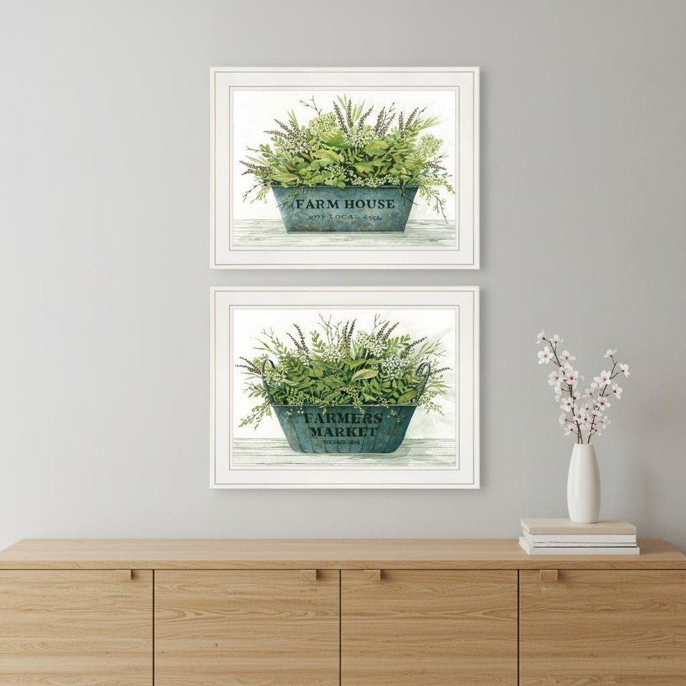 Set Of Two Farm Market Bouquet White Framed Print Wall Art