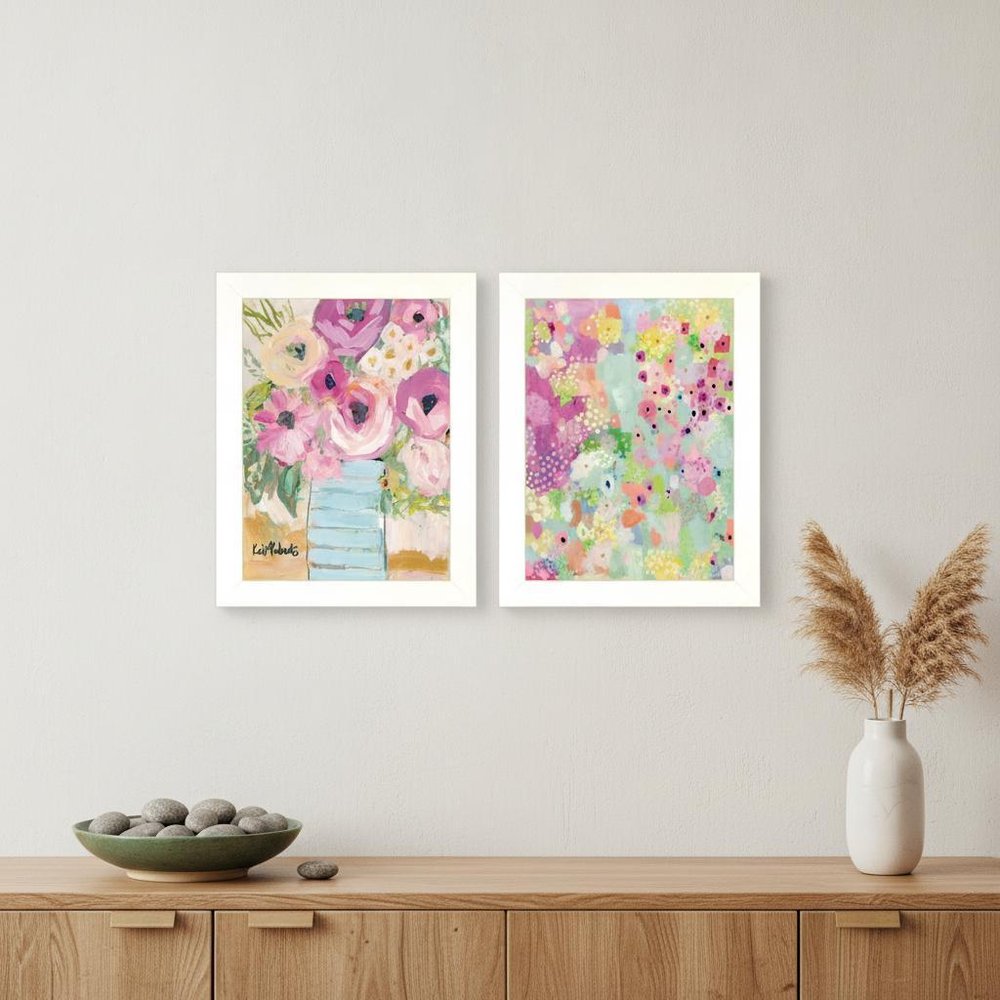 Set Of Two Floral Designs White Framed Print Wall Art