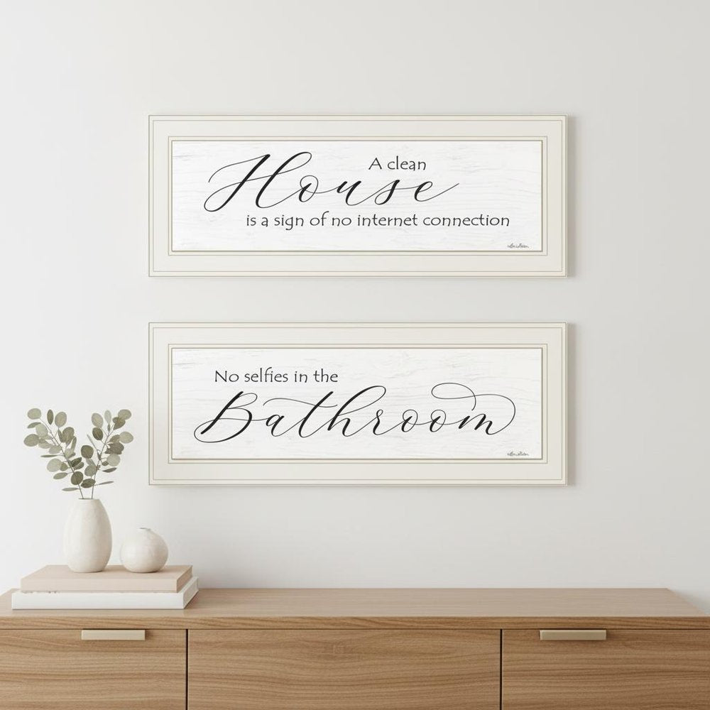 Set Of Two Household Humor 1 White Framed Print Bathroom Wall Art