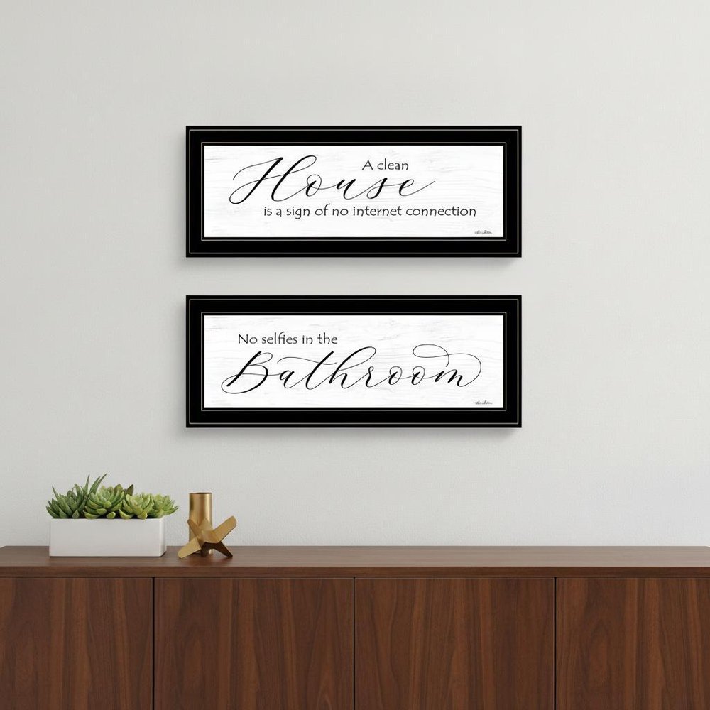 Set Of Two Household Humor 3 Black Framed Print Bathroom Wall Art