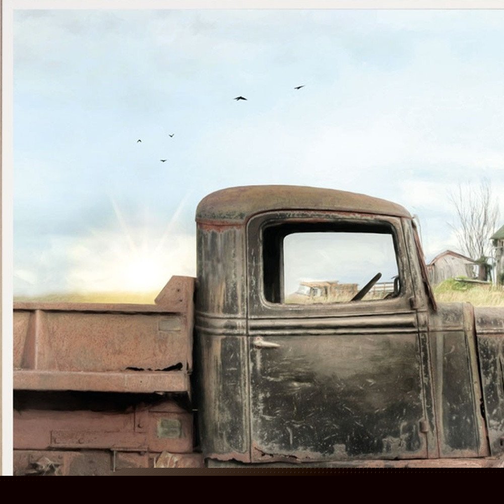 Set Of Two Vintage Farm Trucks 1 White Framed Print Wall Art