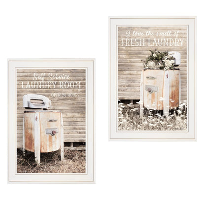 Set Of Two Laundry Room 1 White Framed Print Bathroom Wall Art