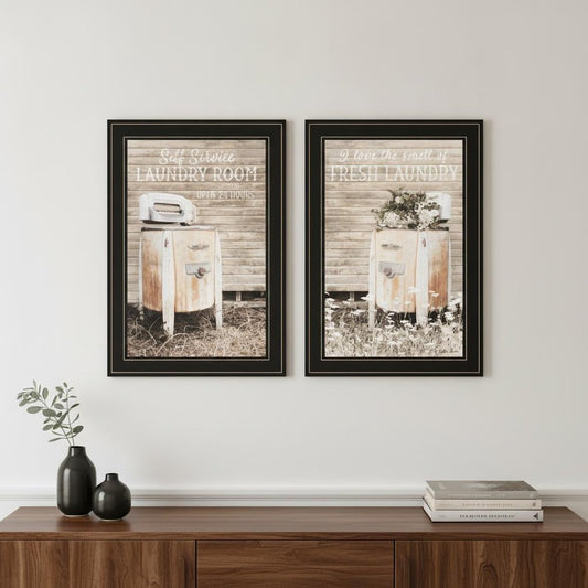 Set Of Two Laundry Room 2 Black Framed Print Bathroom Wall Art