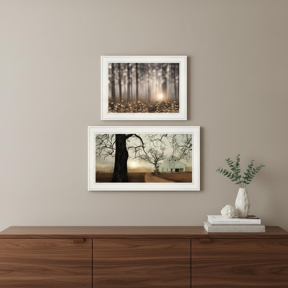 Set Of Two Enchanted Sunrise 1 White Framed Print Wall Art