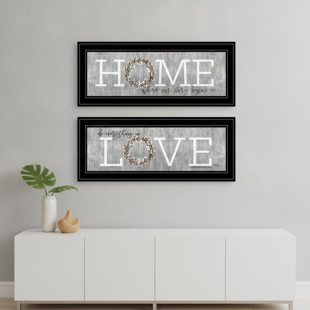 Set Of Two Where Our Story Begins 2 Black Framed Print Wall Art