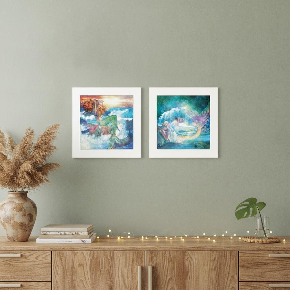 Set Of Two Mermaids 1 White Framed Print Wall Art
