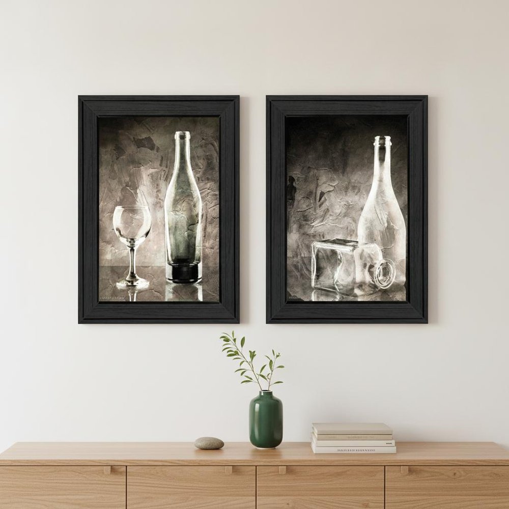 Set Of Two Moody Gray Glassware Still Life 2 Black Framed Print Kitchen Wall Art