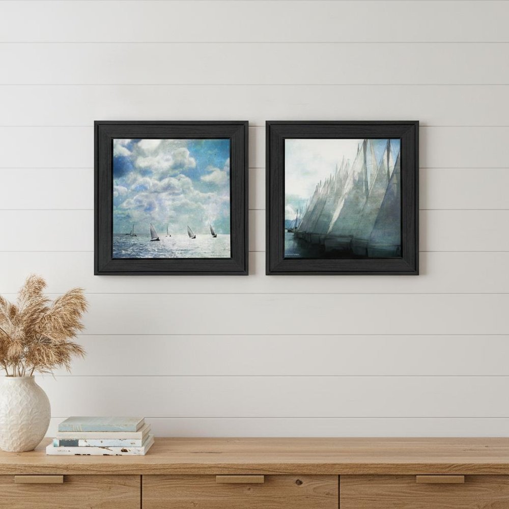 Set Of Two Sailboat Marina 3 Black Framed Print Wall Art