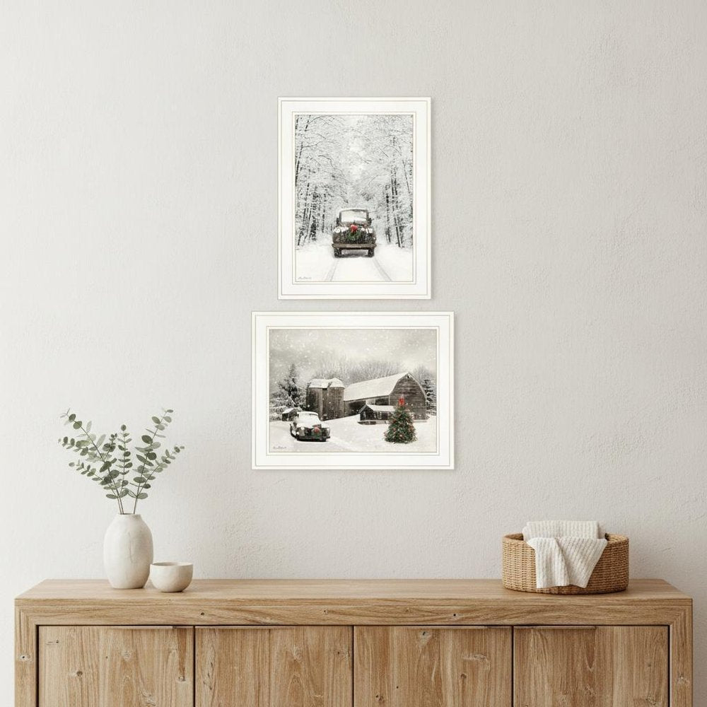 Set Of Two Antique Christmas 1 White Framed Print Wall Art