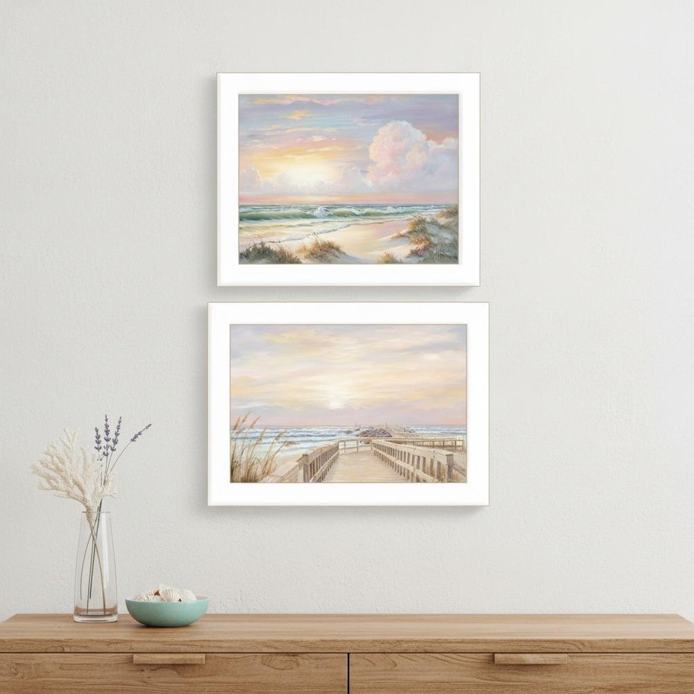 Set Of Two Sunrise Sunset 1 White Framed Print Wall Art