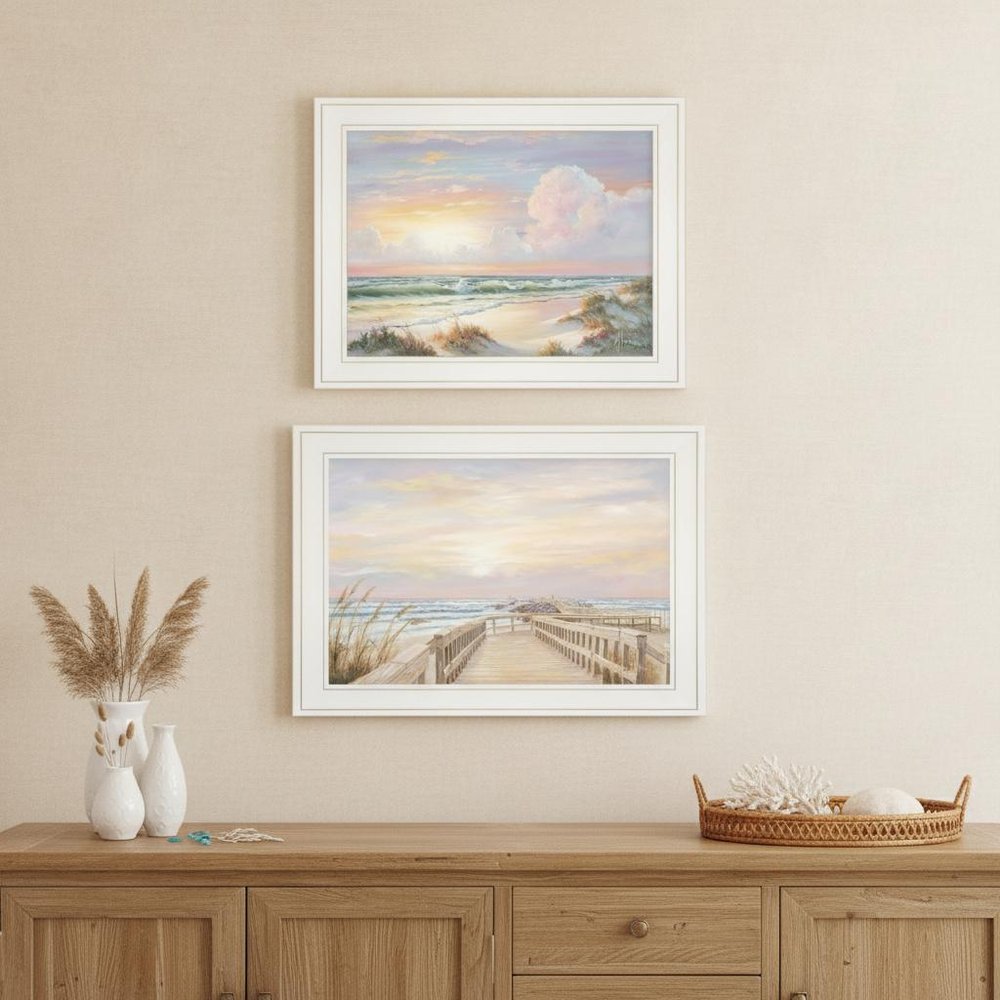 Set Of Two Sunrise Sunset 2 White Framed Print Wall Art