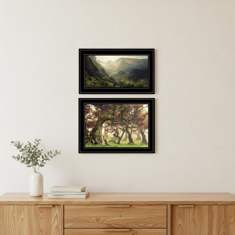 Set Of Two The Land of Hobbits 2 Black Framed Print Wall Art