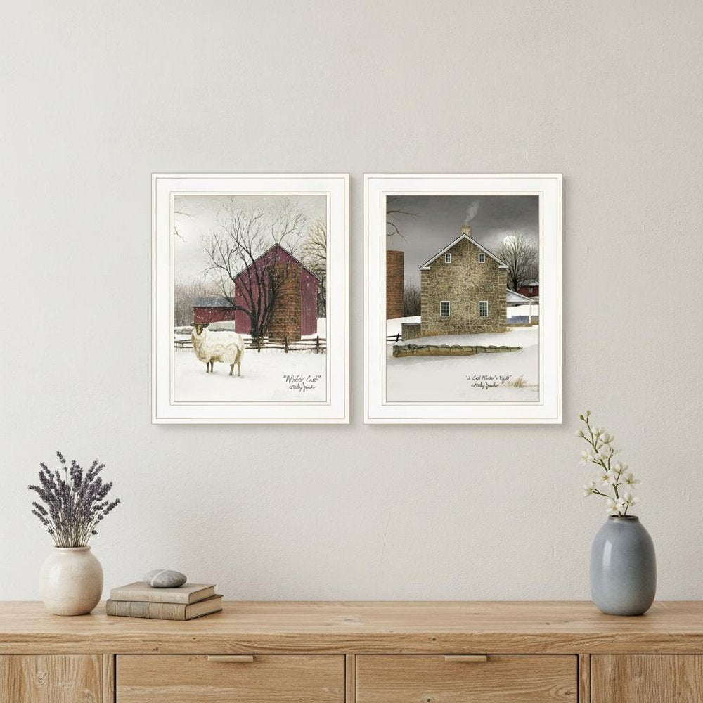 Set Of Two Cold Winter 1 White Framed Print Wall Art