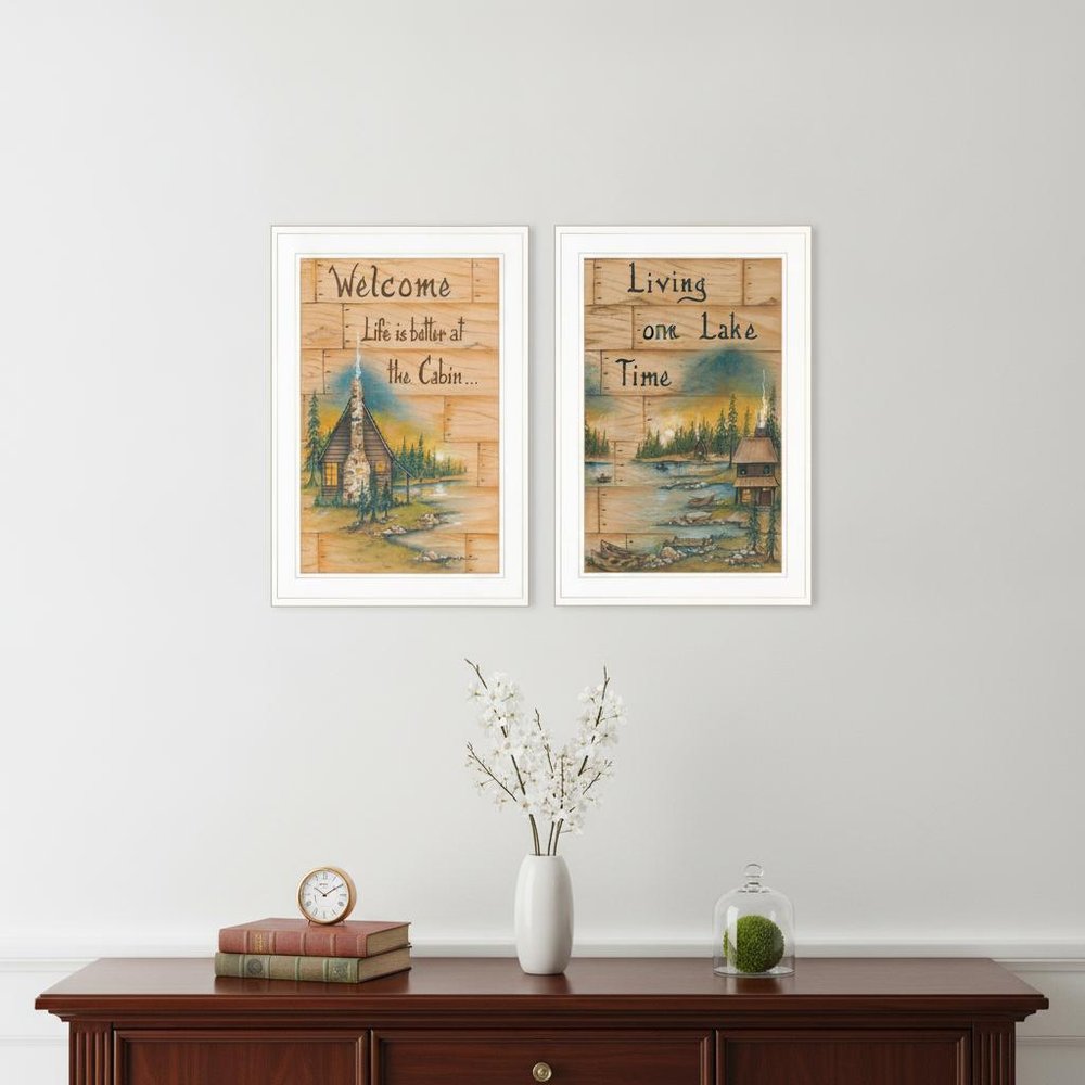 Set Of Two Living on the Lake 1 White Framed Print Wall Art