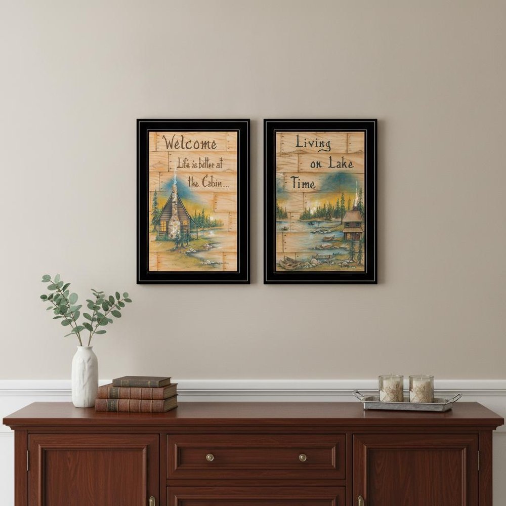 Set Of Two Living on the Lake 2 Black Framed Print Wall Art