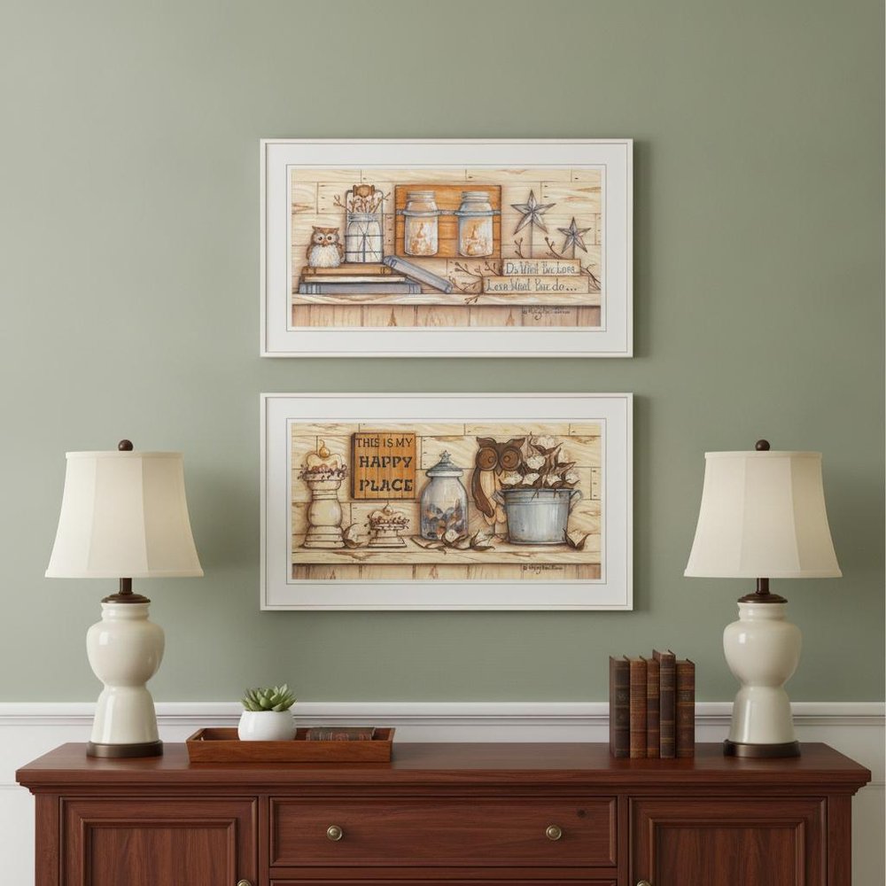 Set Of Two My Happy Place 1 White Framed Print Wall Art