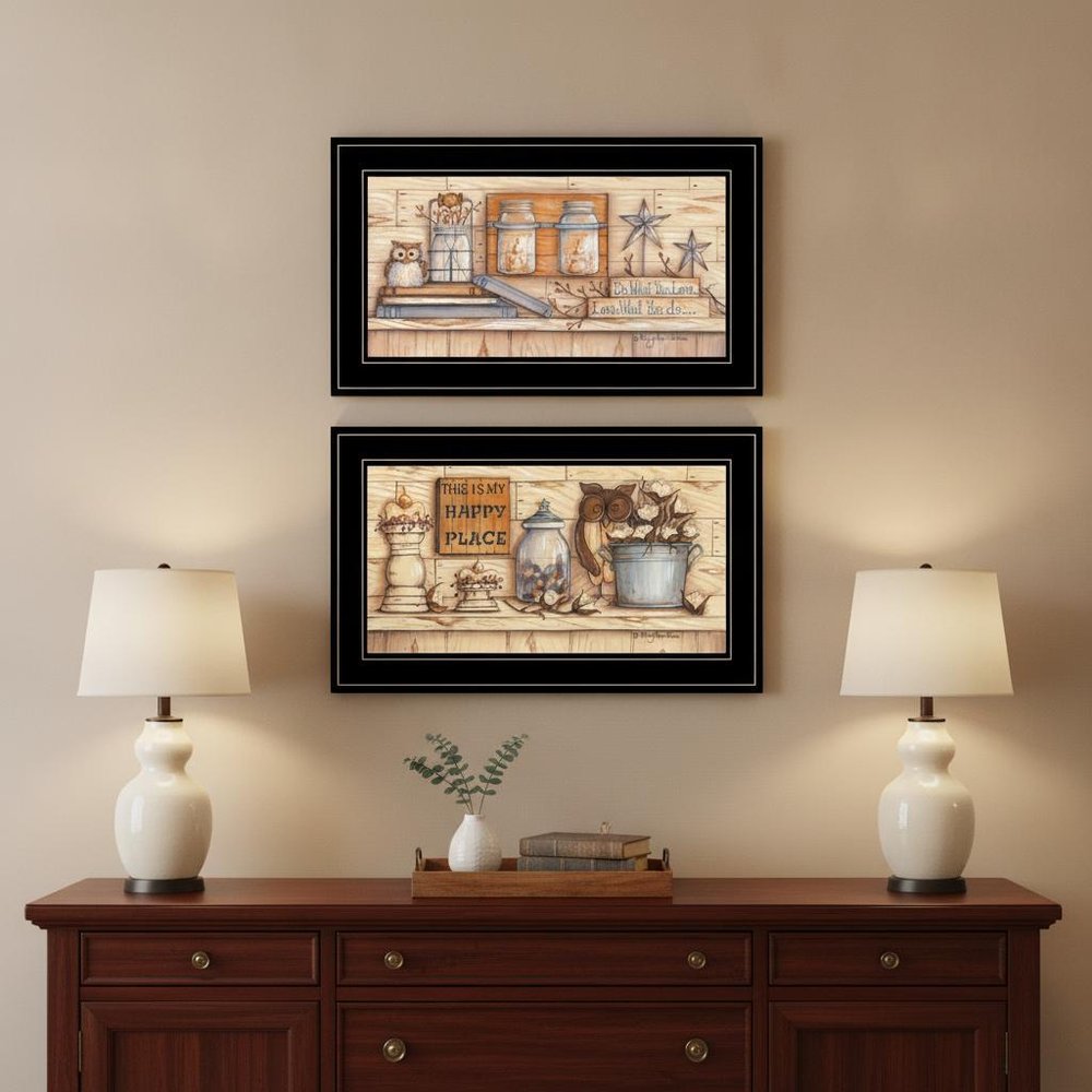 Set Of Two My Happy Place 2 Black Framed Print Wall Art